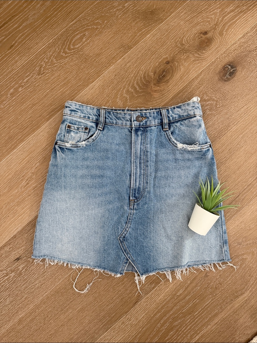 Zara Distressed Denim Jean Skirt